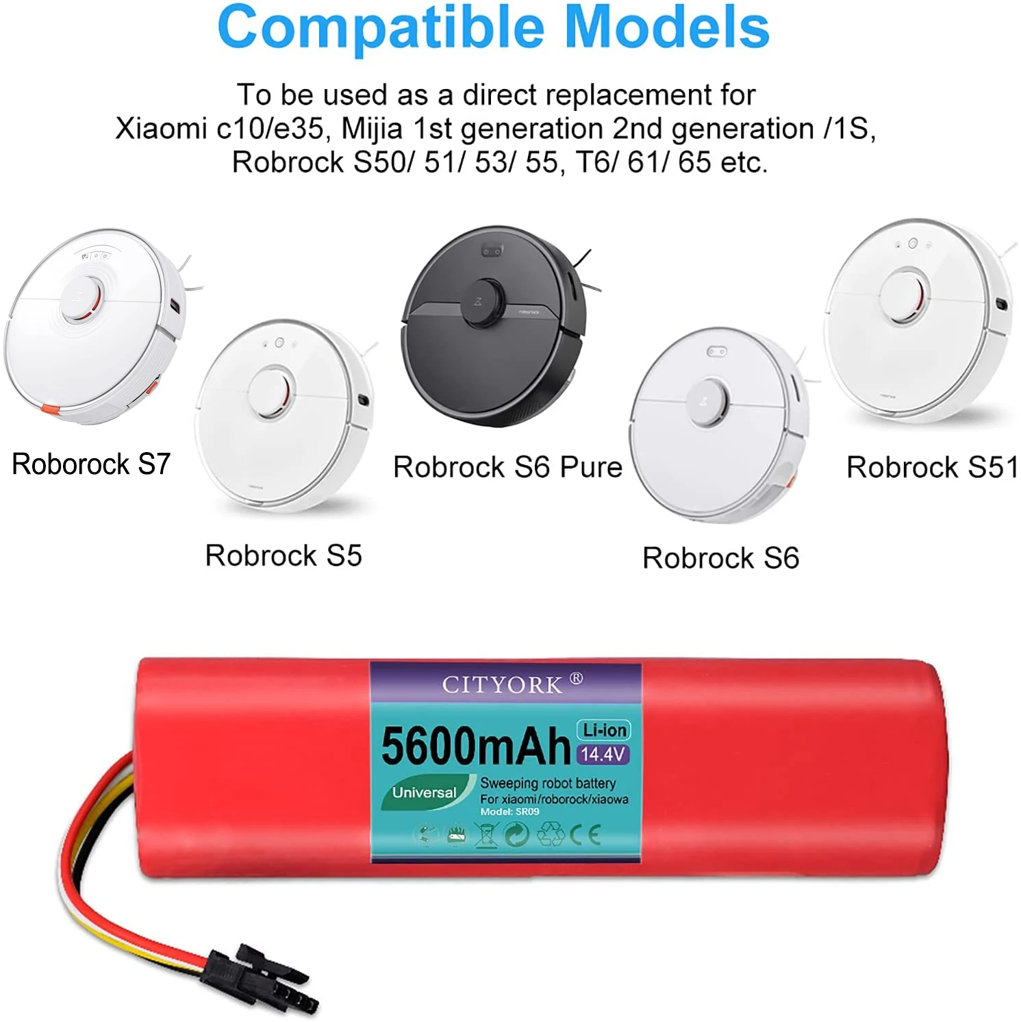 

14.4V Battery 5600mAh Robot Vacuum Cleaner For Xiaomi Roborock S55 S60 S65 S50 S51 S5 MAX S6 Parts