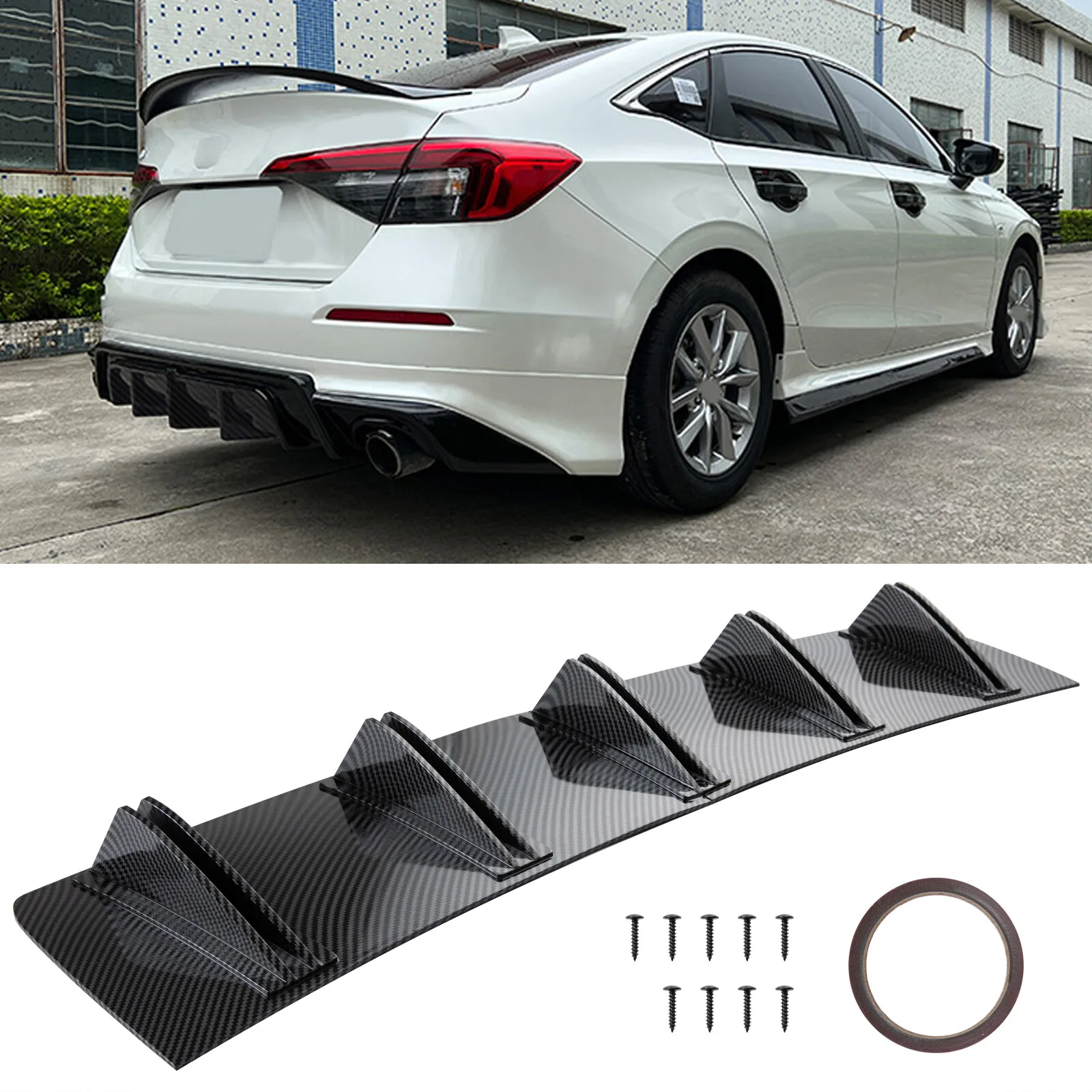 

Карбоновый задний диффузор-спойлер с 10 ребрами для Honda Civic