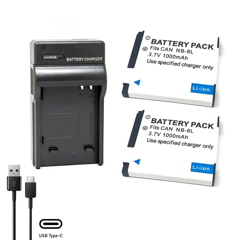Baterai Kamera NB-8L 3.7V 1000MAh + Pengisi Daya untuk Canon PowerShot A3300 A3200 A3100 A3000 A2200 A1200 PC1589 PC1474 PC1585 PC1475