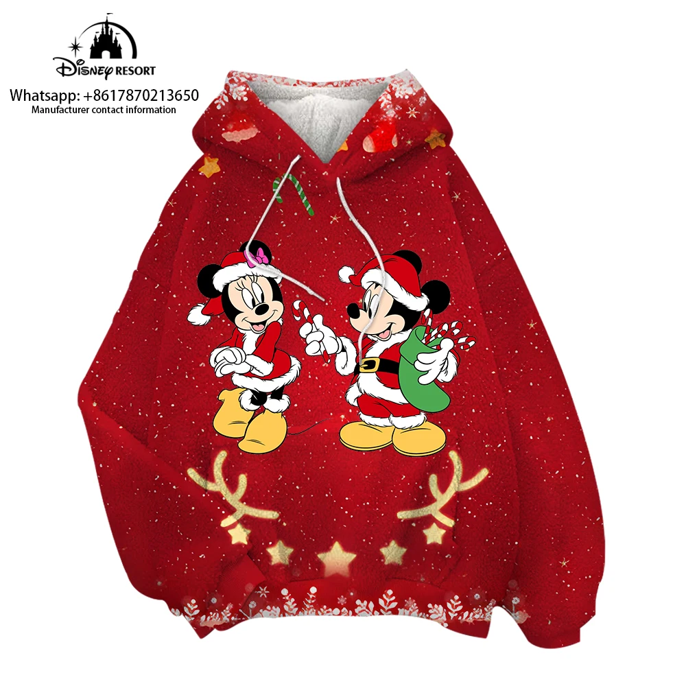 Loose Hoodie Women\'s Flannel Sweatshirt Winter Disney Minnie Minnie Christmas Wearable 3D Printed Blanket Pullover 2022