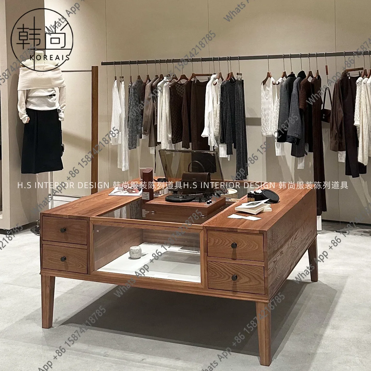 Expositor de Joyería de Madera Maciza Estilo Nakajima, Exhibición de Ropa, Personalización Especial, Tienda de Compras ZL Fashion