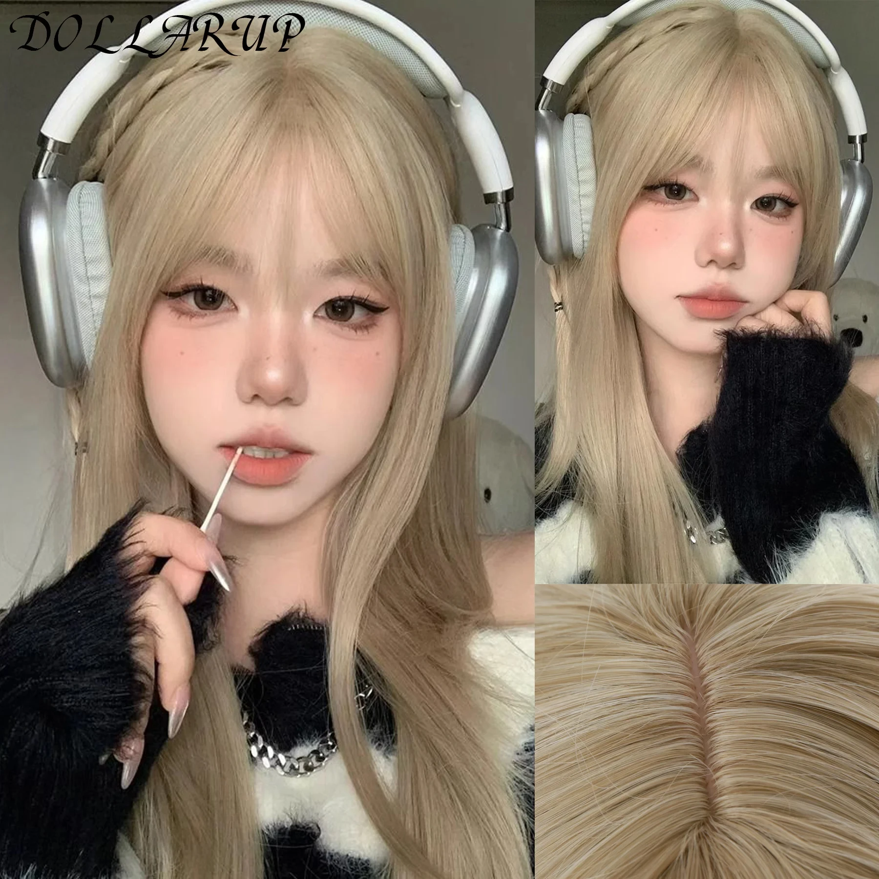 

JKL Блондинка Синтетический Парик Женские Длинные Прямые Волосы Пушистая Воздушная Челка Полный Парик Для Белых Женщин Ежедневное Вечернее Использование