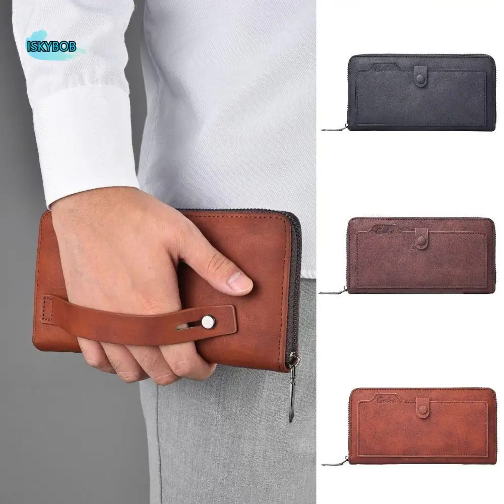

Повседневный кожаный 3-кратный кошелек, многопозиционная мужская сумка большой вместимости, прочный износостойкий мужской длинный кошелек для улицы