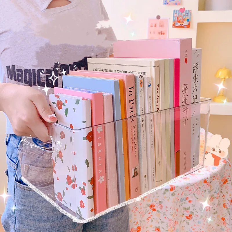 

Simple Creative Transparent Acrylic Book Stand Desktop Fixed Book Storage Box File Organizing Shelves Office School Supplies