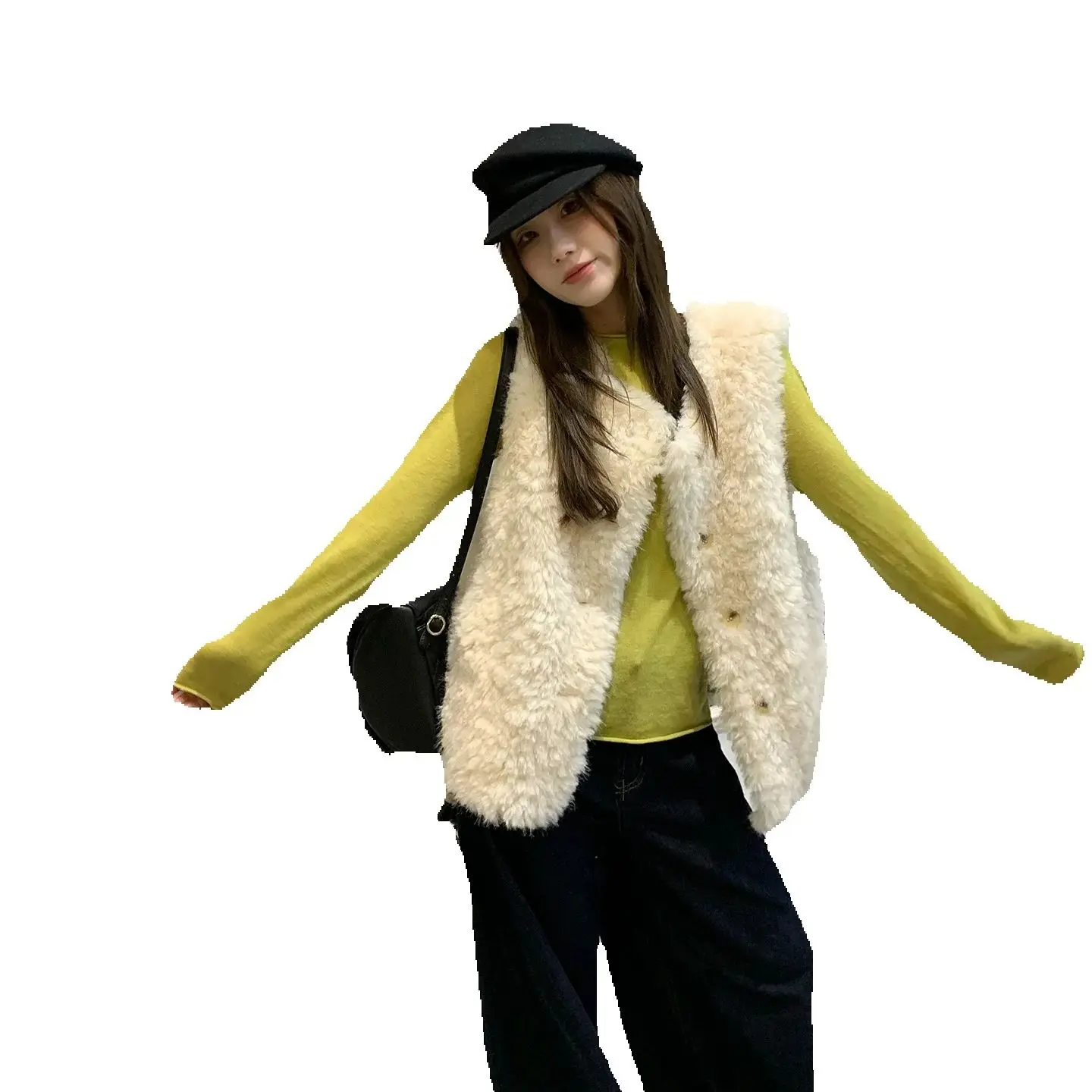 

Oni Vest "Eco-friendly fur and wool vest coat for women, one piece of fur and hair, slimming and versatile, not picky about the