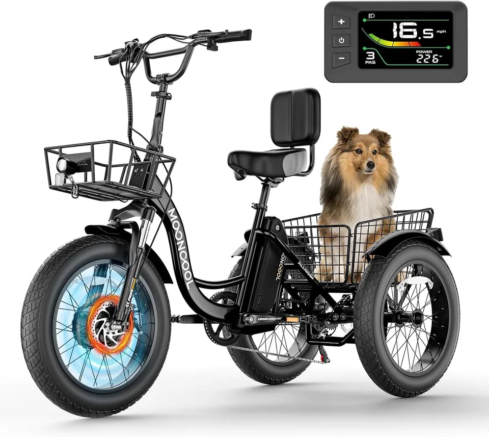 20" Electric Trike Tricycle Fat Tire Electric Trike E-Bike Peak 1000W