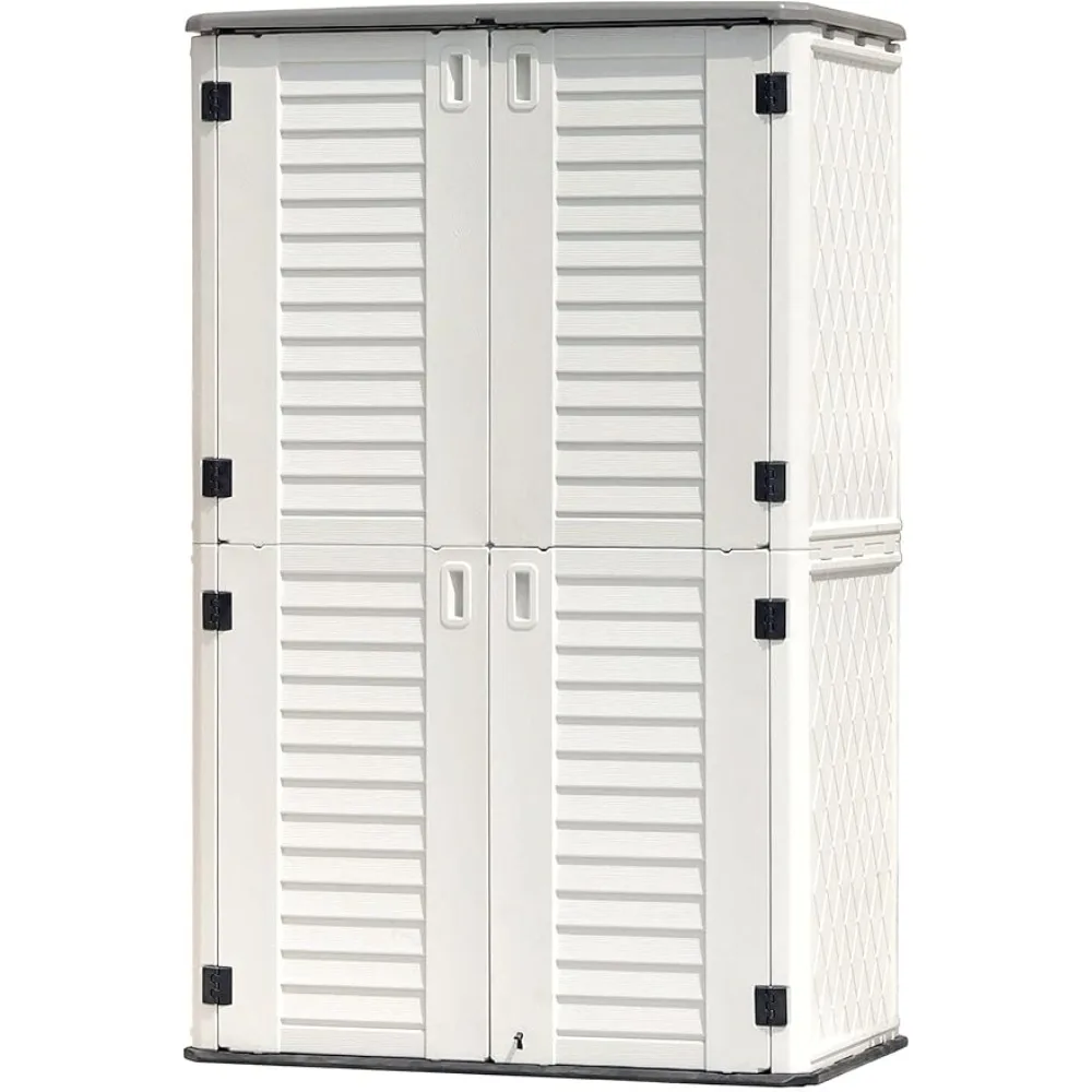 

Outdoor Storage Shed Waterproof, Resin Vertical Storages Cabinet Double-Layered, Versatile Storage Shed