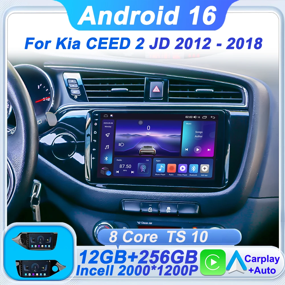 

Автомагнитола с мультимедиа для Kia CEED 2 JD 2012-2018, GPS-навигация, Bluetooth, CarPlay, сенсорный экран, Android Auto