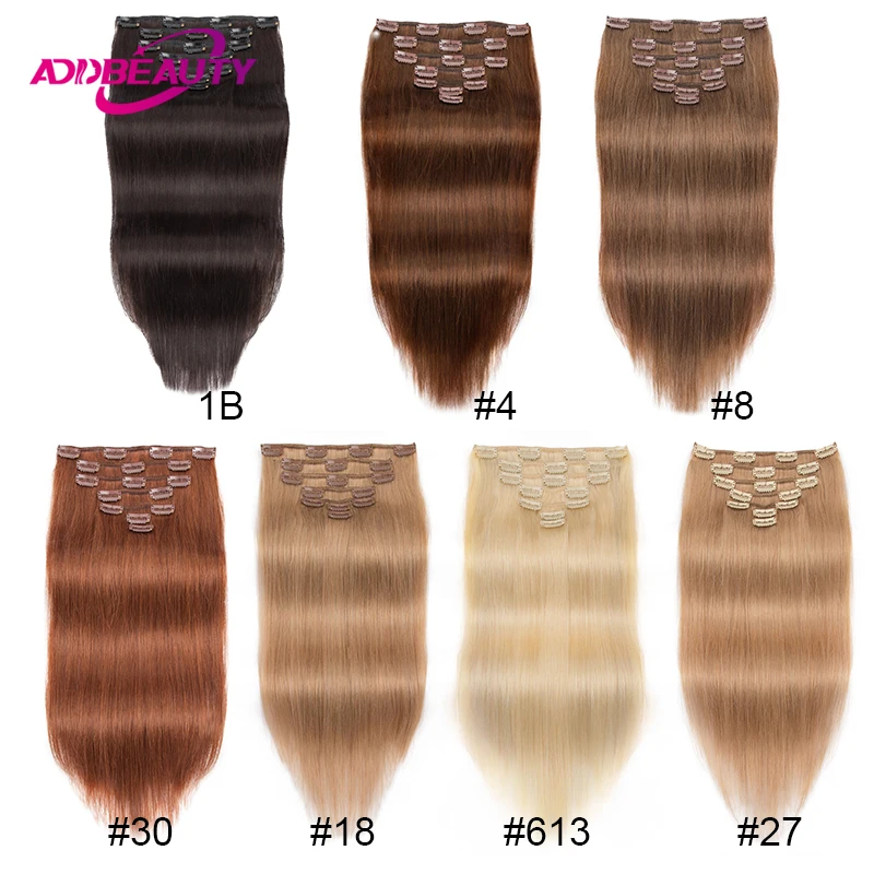 Extensiones de cabello humano con Clip, cabello humano liso, cabeza completa, 613, 7 unidades