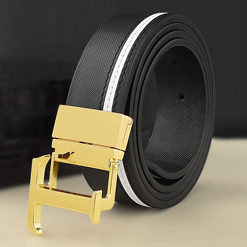 High Quality fashion T mens belt genuine leather designer belt White casual Cowskin solid smooth buckle Waistband ceinture homme