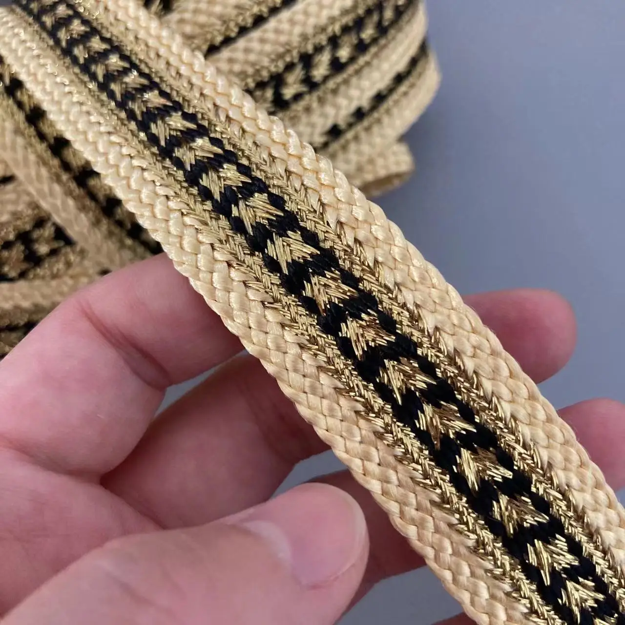 1 Yard Black 2.2cm Lace Trim Ribbon Jacquard Gold Ingot With Ethnic Style Arabian Robe Garment Embroidery Fabric Accessories