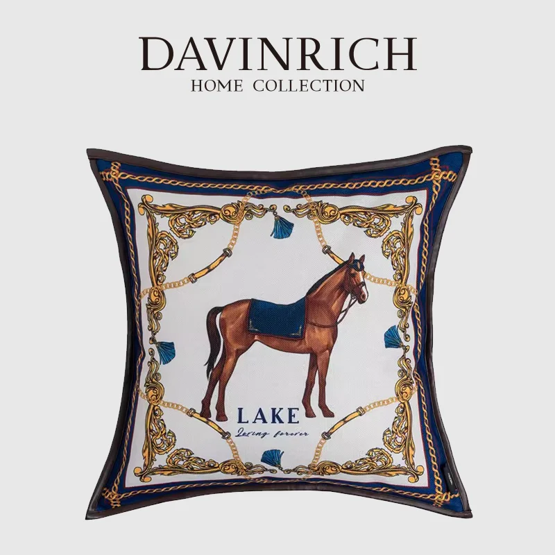 DAVINRICH Luxury Horse Cushion Cover European Style Pillowcase Baroque Style Pillow Cover For Sofa Patio Couch Garden Home Decor