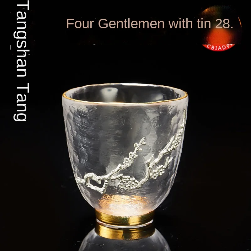 

Tin-Inlaid Crystal Glass Tea Cup Master Cup Single Cup Jianzhan Thickened Four Gentlemen Tea Cup Kung Fu Tea Set