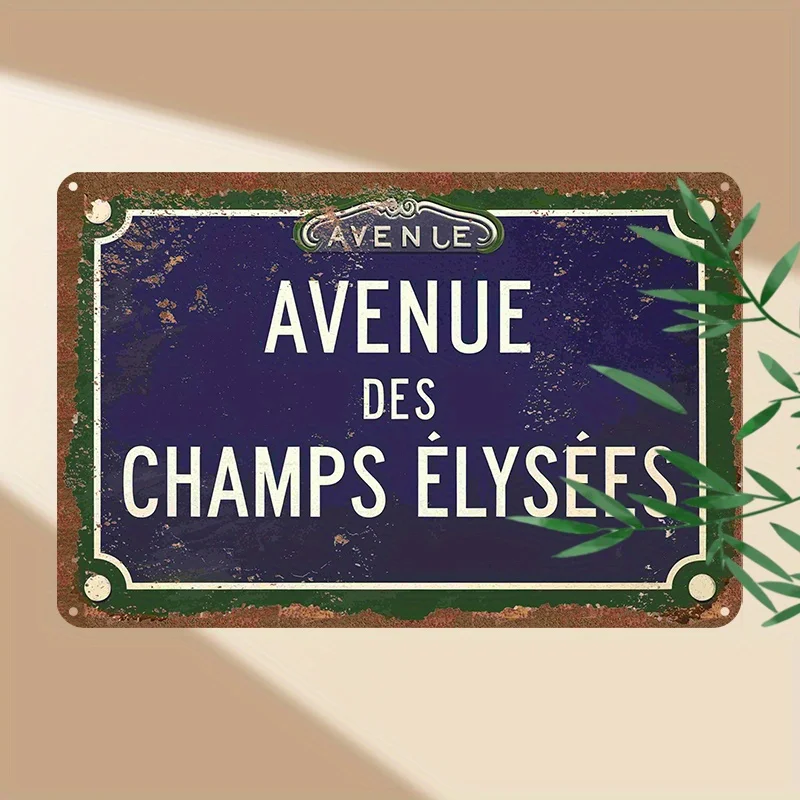 Panneau métallique Vintage en étain (12x8 pouces), « Avenue des Champs Elysées», vue sur la rue de Paris, Plaque d'art murale rétro pour la maison, le Bar, 1 pièce