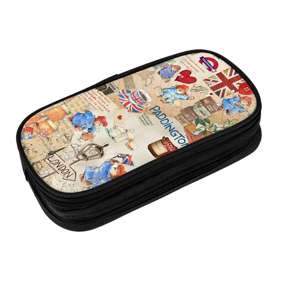 Britain Paddington Brown Bear  Pencil Case Large Capacity Pen Box Child Double Layer Aesthetic School Pencil Cases Pattern