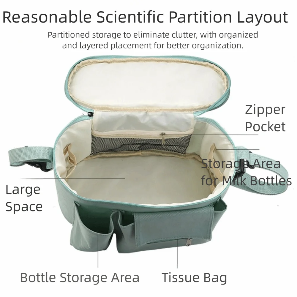 Bolsa para cochecito de bebé de gran capacidad, bolsa de pañales de dibujos animados con múltiples bolsillos, organizador para ahorrar espacio, bolsa colgante para cochecito de bebé portátil