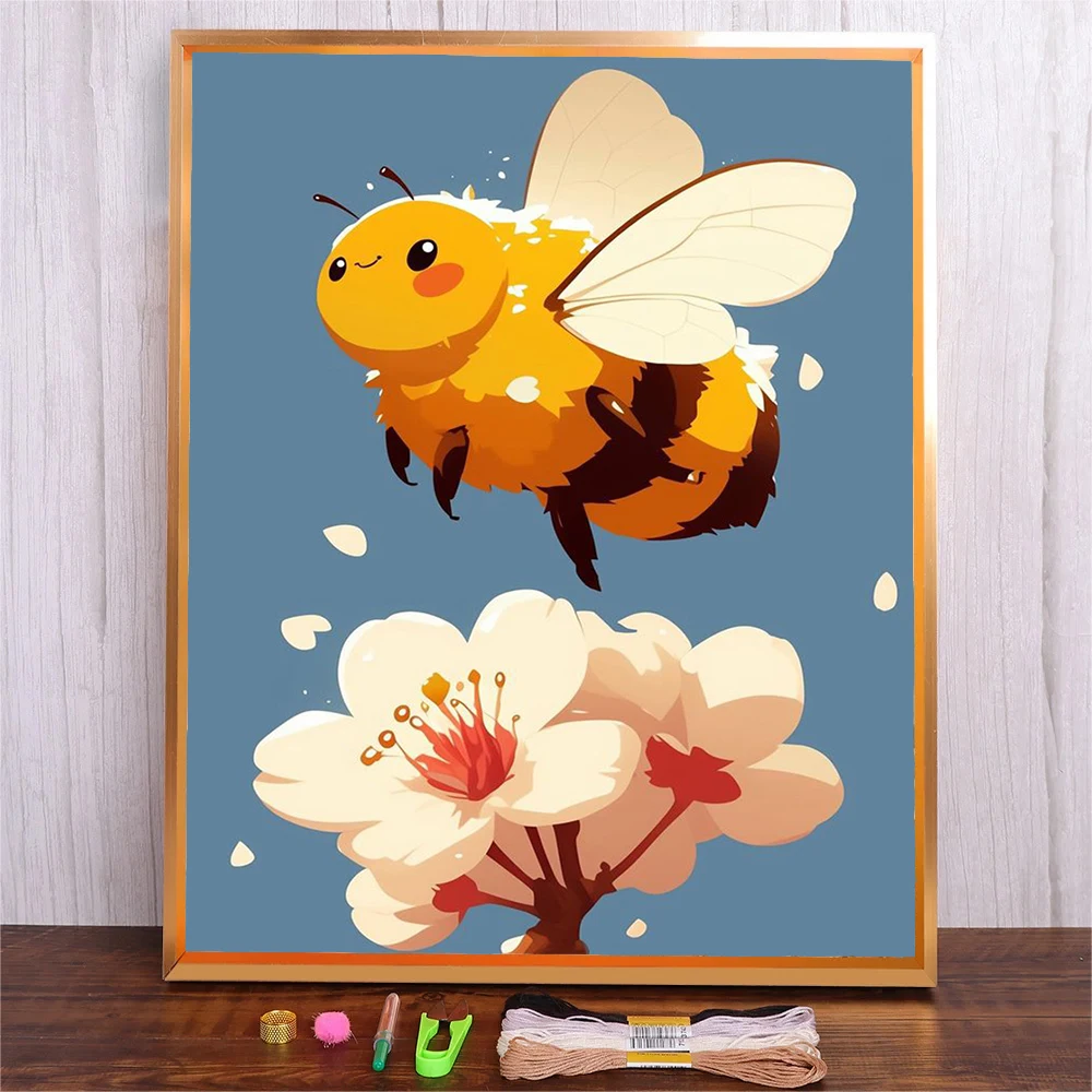 

DIY Cartoon Bee Cross Stitch Needlework Printed Cross Stitch Sets For Full Embroidery Cross-Stitch Kit Home Wall Decoration