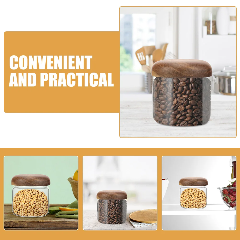 

Glass Sealed Jar Airtight Wood Lid Large Mouth Container For Coffee Beans Tea Flour Fruits Pantry Storage
