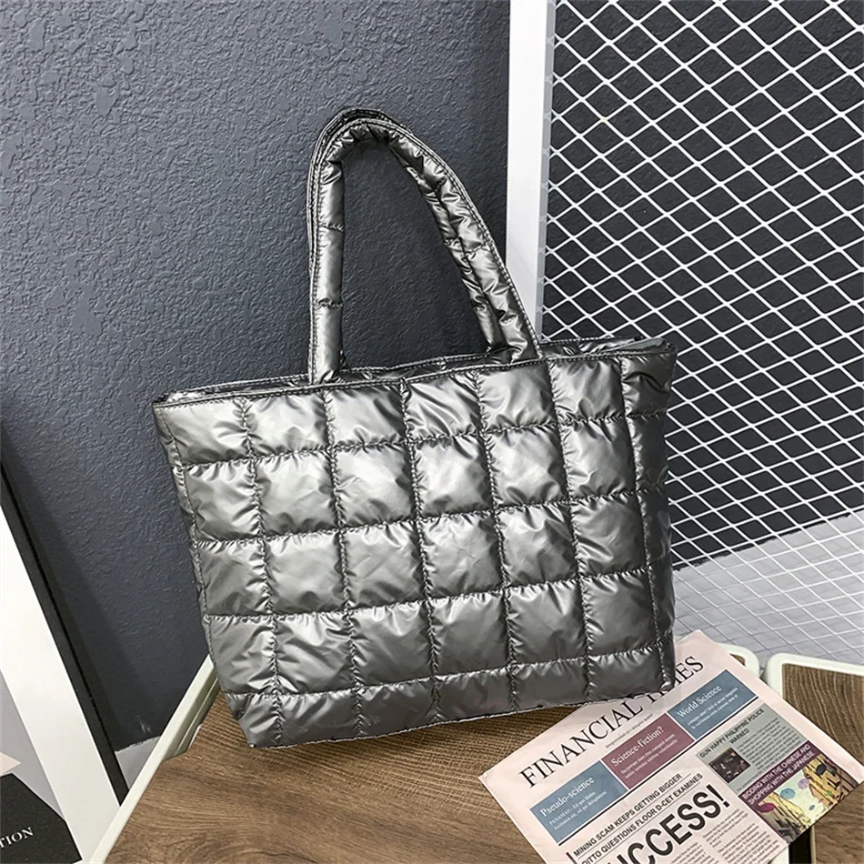 Women Fashion Handbags High-quality Down Fabric Large Capacity Ladies Shoulder Bag Winter Female Padded Bag Sac