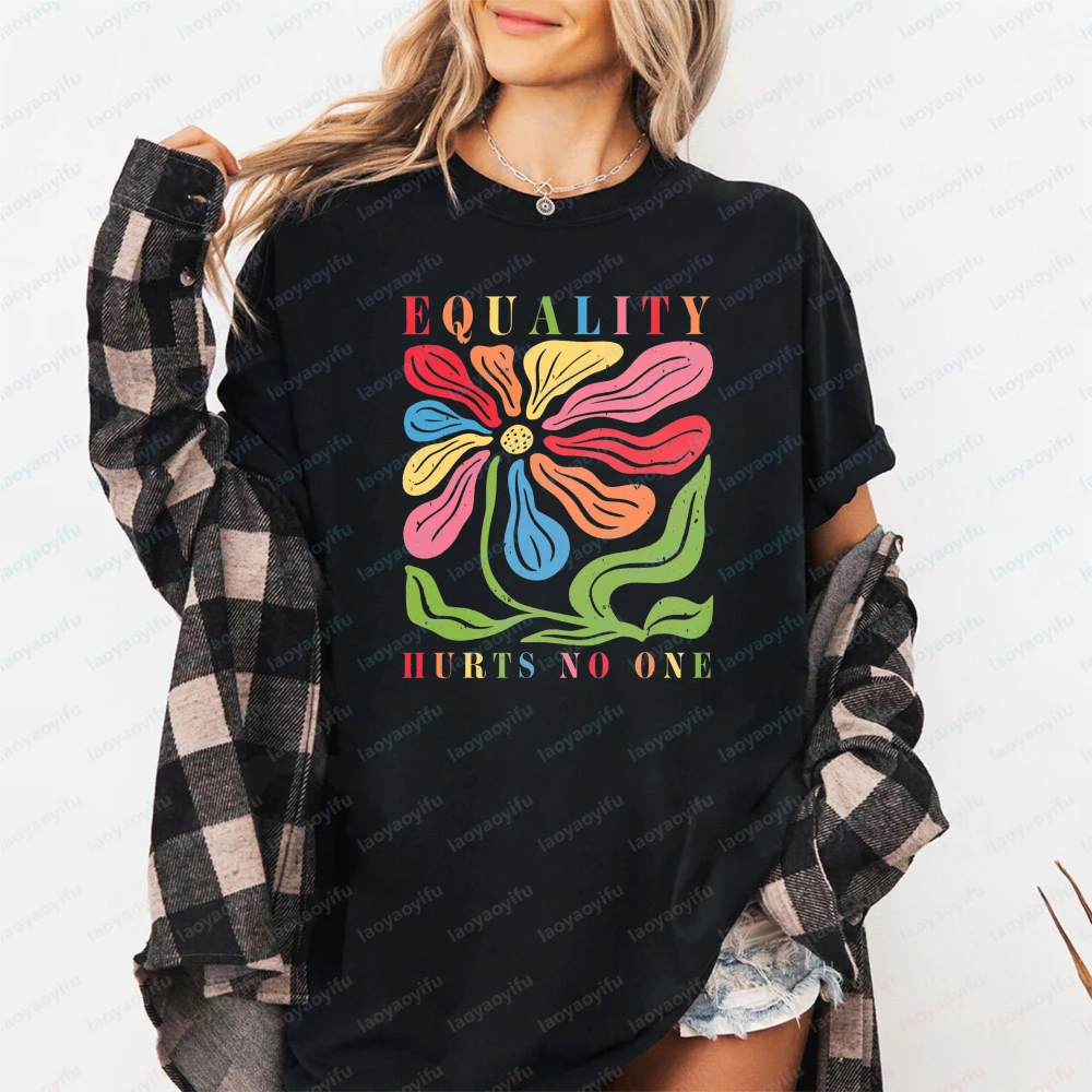 Equality Flower Women T-Shirt Cotton Short Sleeve O-Neck Casual Fashion for Her Spring Summer Fashion Clothes Tees