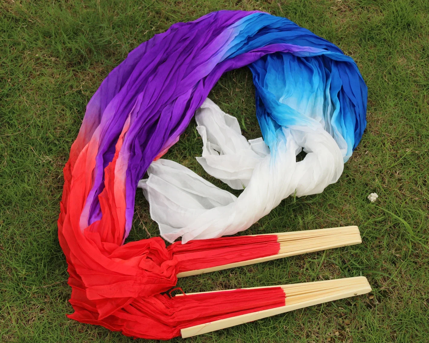 高品質 100% シルクベリーダンスファン手作りダンスファン 100% シルクベール左 + 右 4 色レッド + パープル + ロイヤルブルー + ホワイト