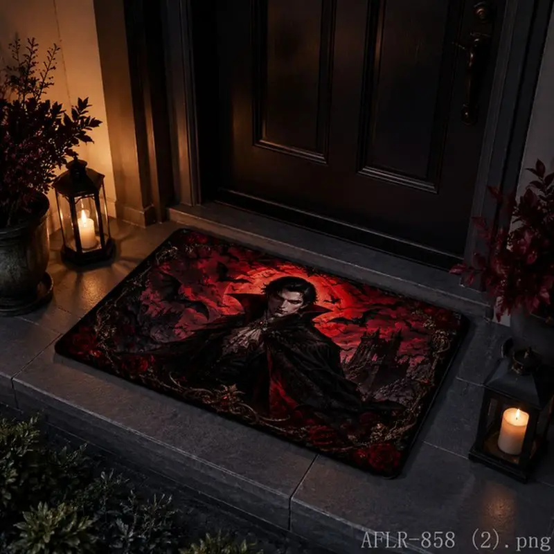 VIKAMA Halloween Carpet Spider Skeleton Witch Cemetery Anti slip Floor Mat Balcony Entrance Door Mat Home Decoration