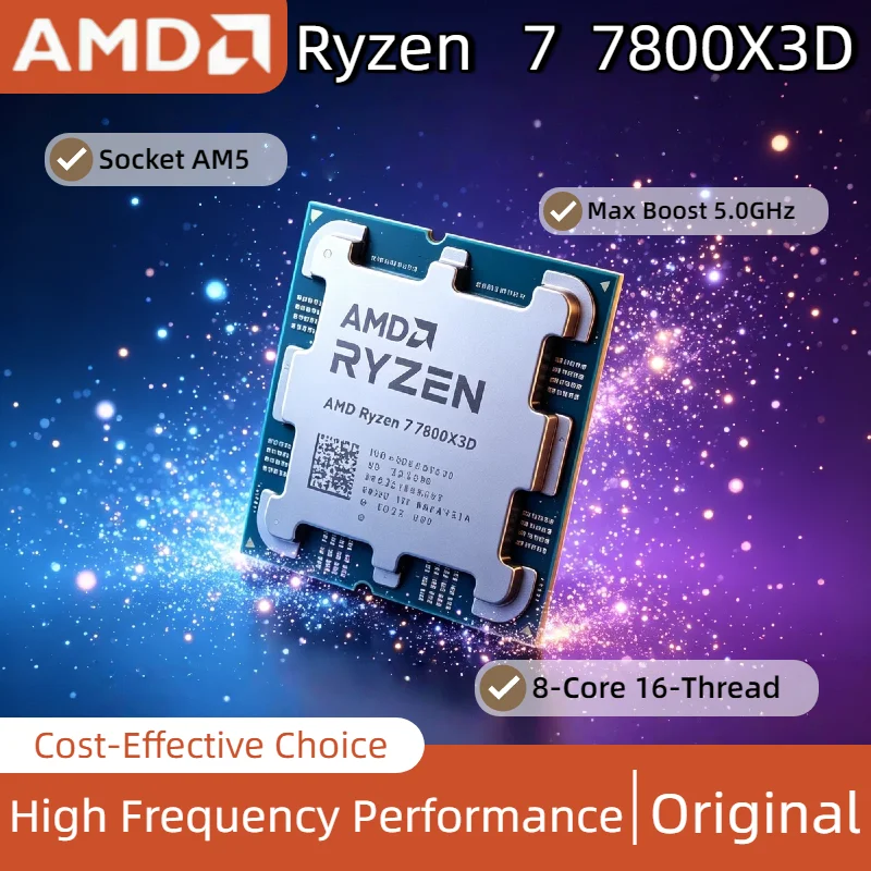 AMD Ryzen 7 7800X3D R7 7800X3D 8 Core 16 Thread 5.0GHz 5NM B650 Socket AM5 L3 96M Processor 120W DDR5 Tray No Fan Turbo
