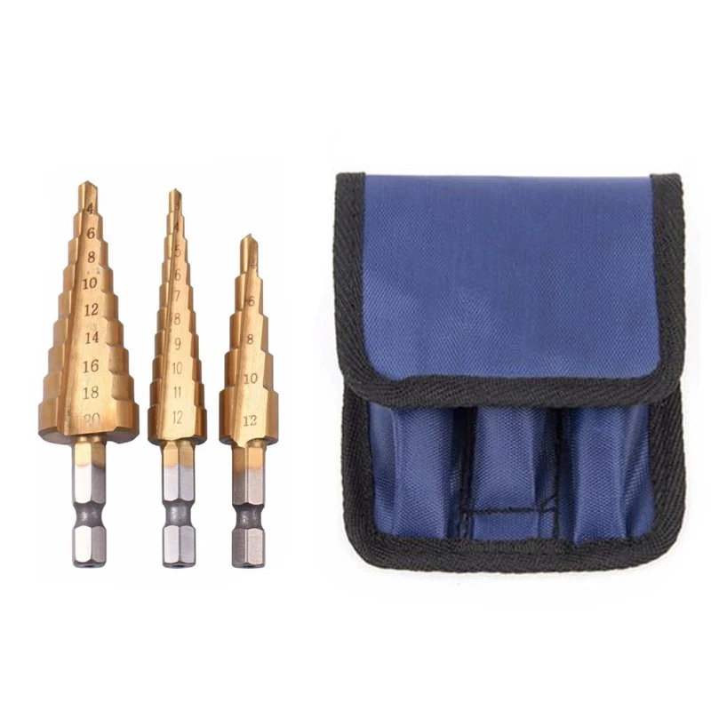Brocas Aço Titânio 312 mm 4-12 mm 420 mm Peças Hss Ferramenta de Corte Cônico Passos para Trabalhar Madeira Metal