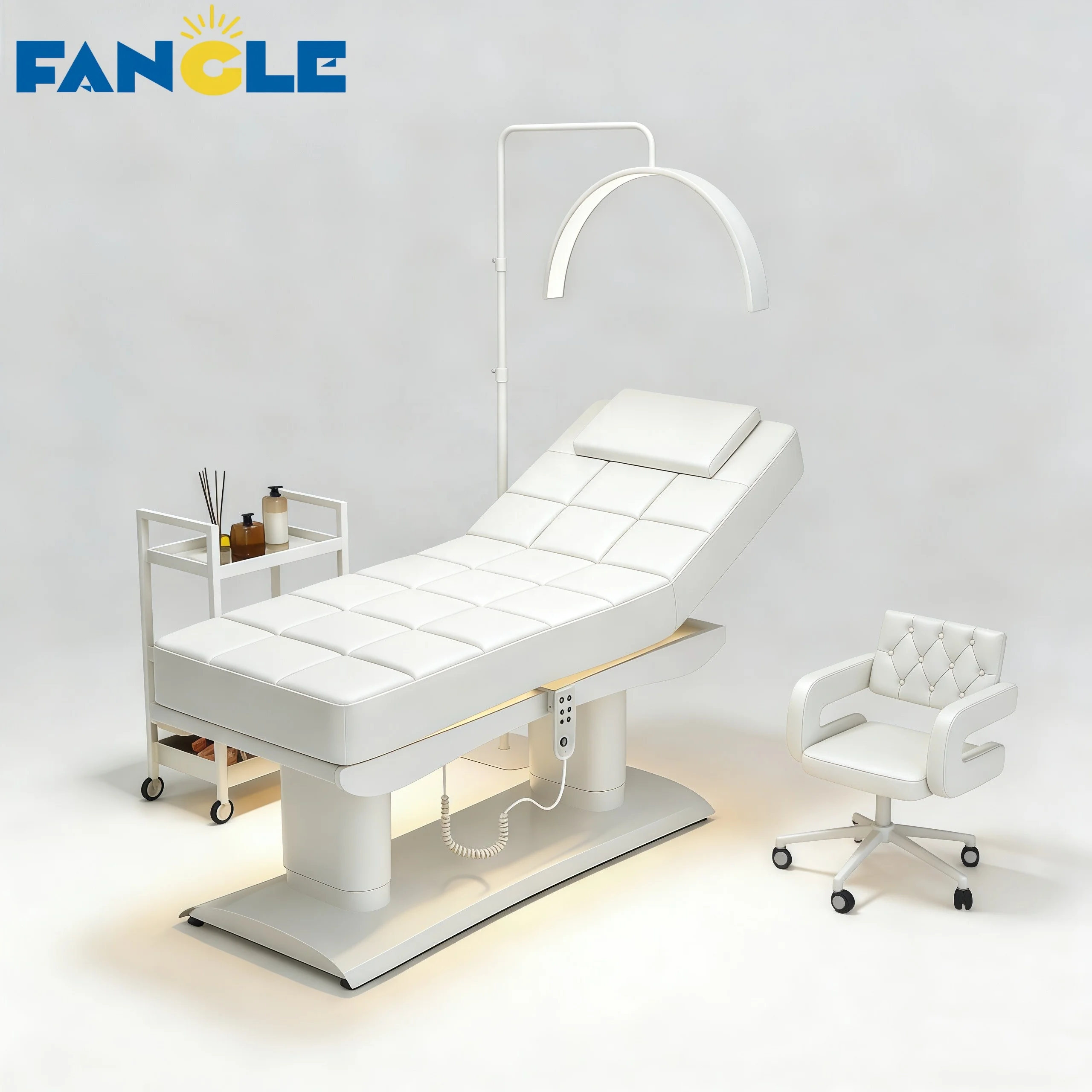 Luxury White Electric Beauty  3 Motor Lash Heating Function Massage Cosmetic Salon Sap Adjustable Facial Beauty Bed