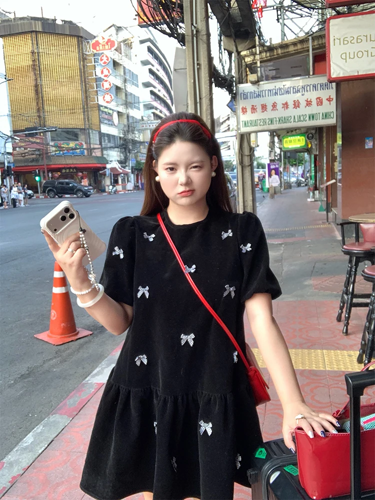 

Knot ort Dr Women's plus Size Ele Misses Feeling Spring New Sle Casual A-Line Silk Fabric V-Ne Dr