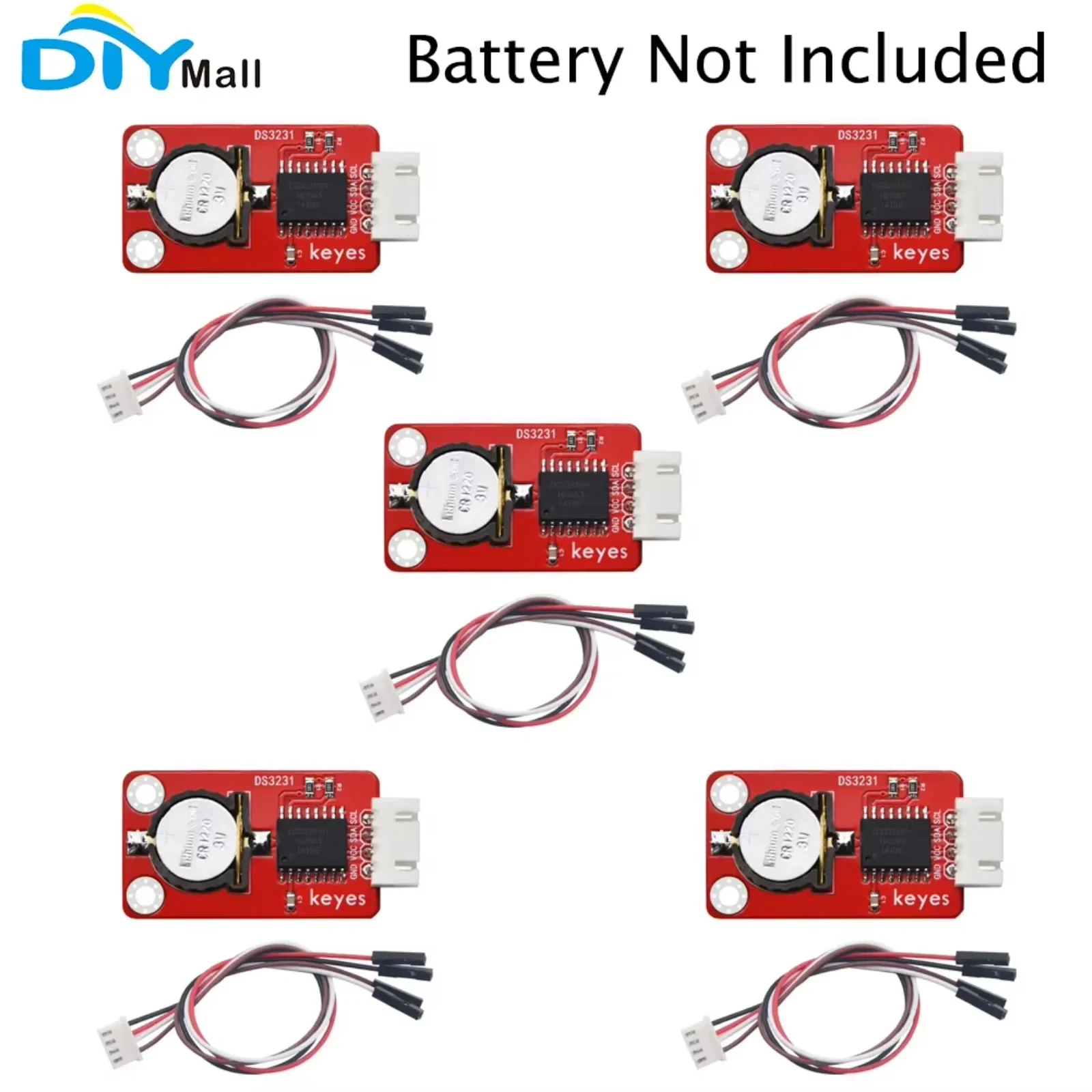 5pcs Keyes 1 Clock Module Real Time High-Precision with 2.54mm Anti-reverse Plug White Terminal Battery Not Included