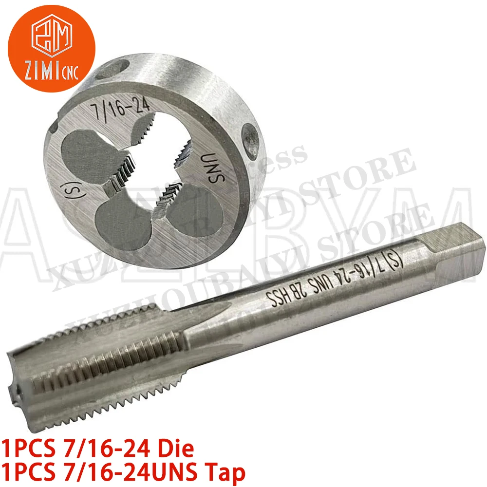 1PCS 7/16-24 Die 1PC 7/16-24UNS Tap Machine Thread Tap  Round Thread Die Right Hand HSS Taper CNC tool metal lathe  cutting tool