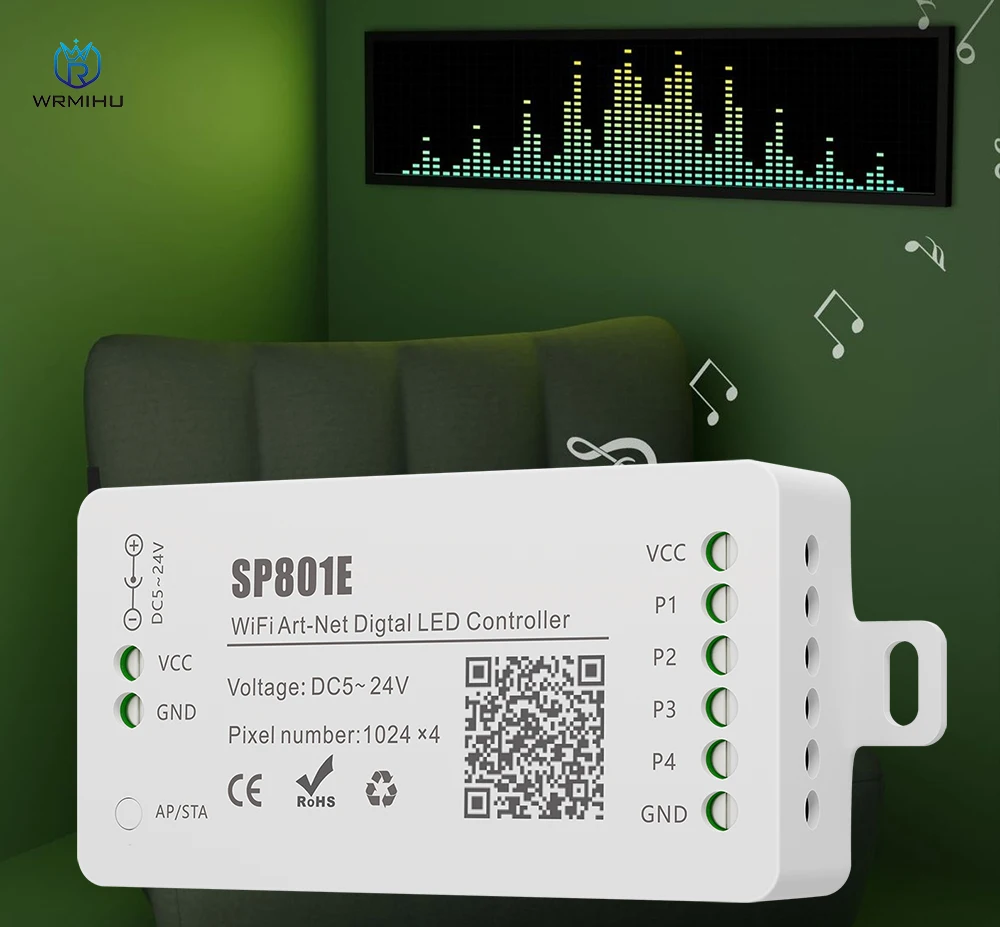 DC5-24V SP801E iOS Android Programmable APP Art-Net Magic Wifi Control WS2812B LED Matrix Panel Module Light Strip Controller