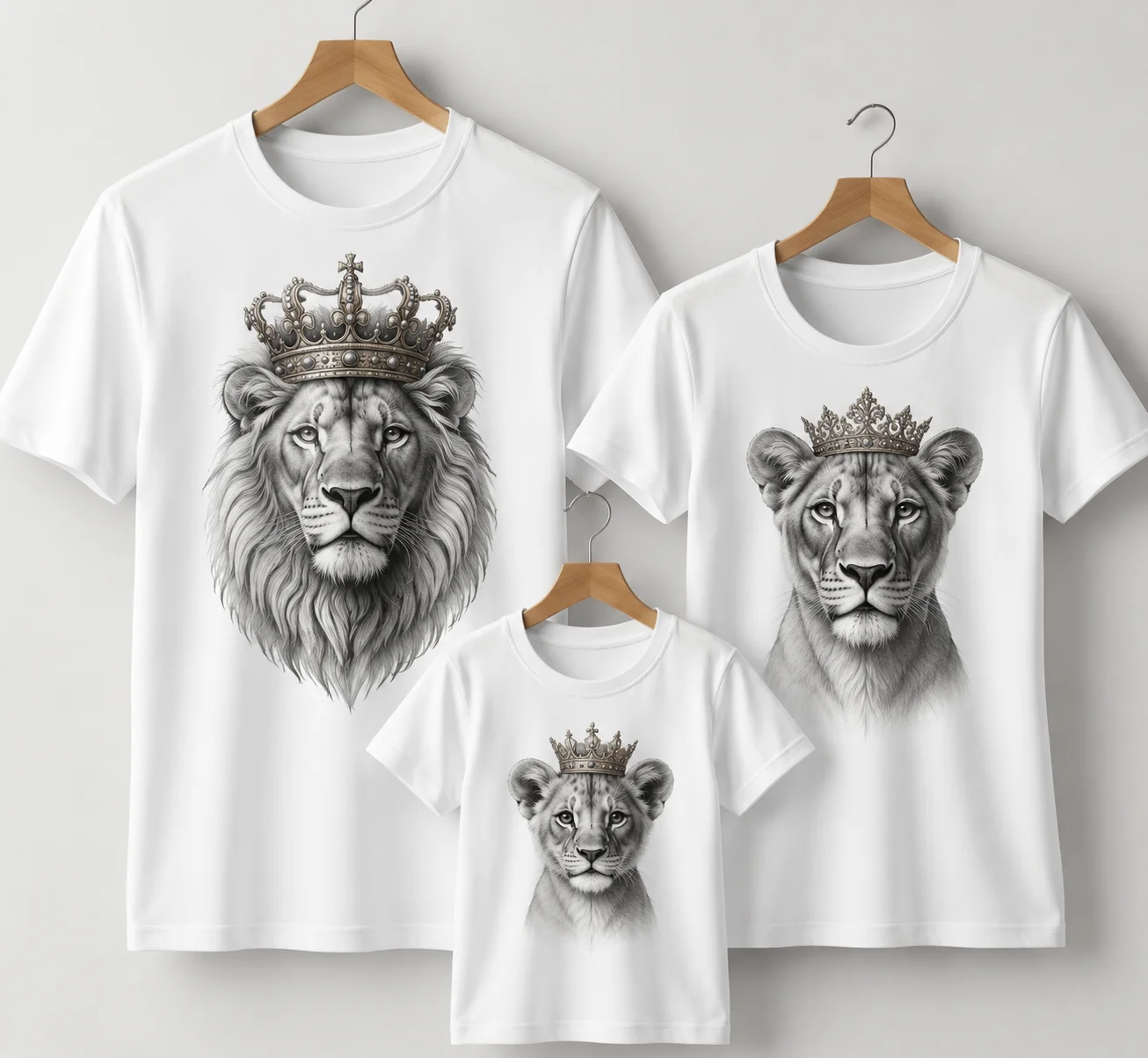 2026 Vintage Crown Lion Family Matching T‑shirts Parent‑Child Animal Print Tees Mom Dad Kids Holiday Family Reunion Outfit Gifts