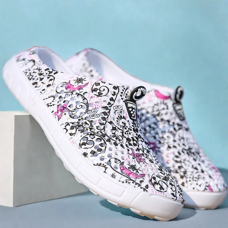Women's Lightweight Garden Shoes Star Print Slip-On Half Slippers Indoor Outdoor Home Slippers Comfortable Beach Sandals