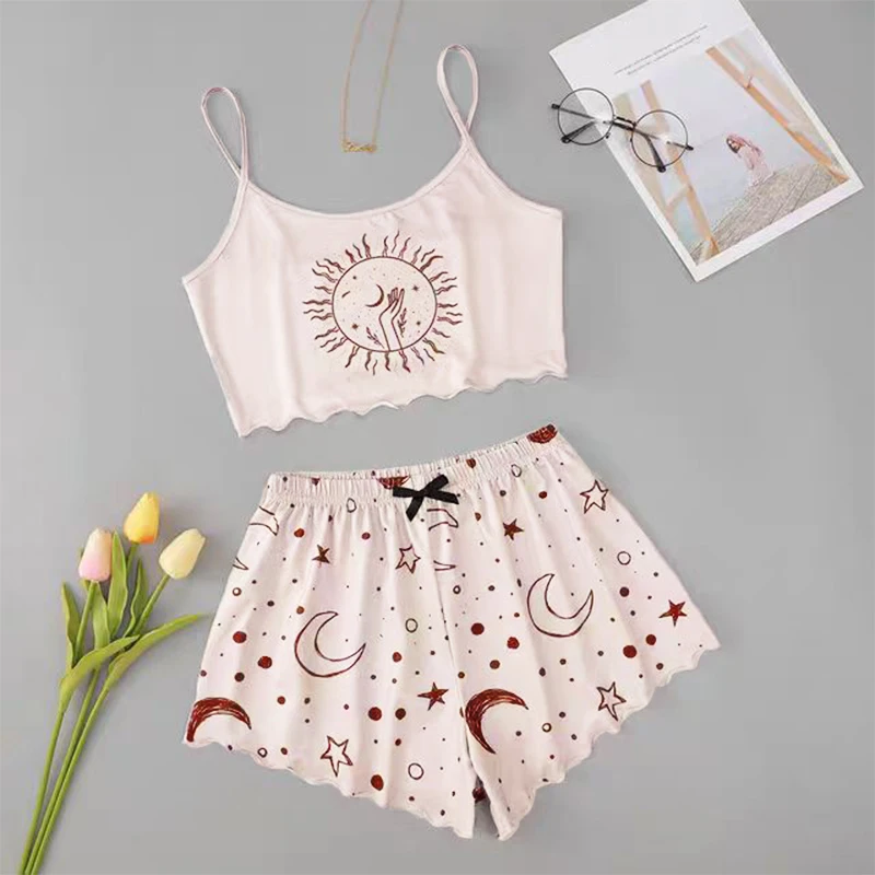 Fashionable And Sexy Home Casual Camisole + Shorts Two-Piece Set For Women