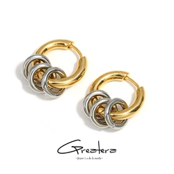 Greatera Two Tone Ring Huggie Earrings for Women Gold Plated Metal Geometric Round Circle Hoop Earrings Minimalist Jewelry