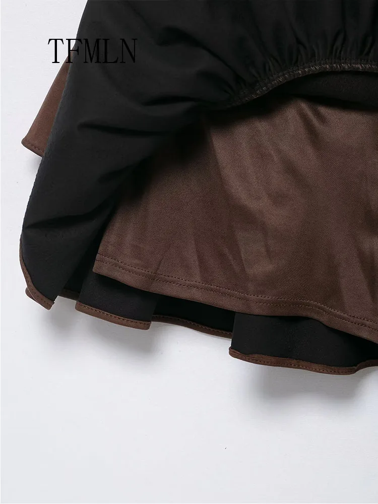 Tfmln doce em camadas mini vestido para mulheres elegante sexy sólido sem mangas em torno do pescoço vestido de volta zíper festa à noite vestidos curtos