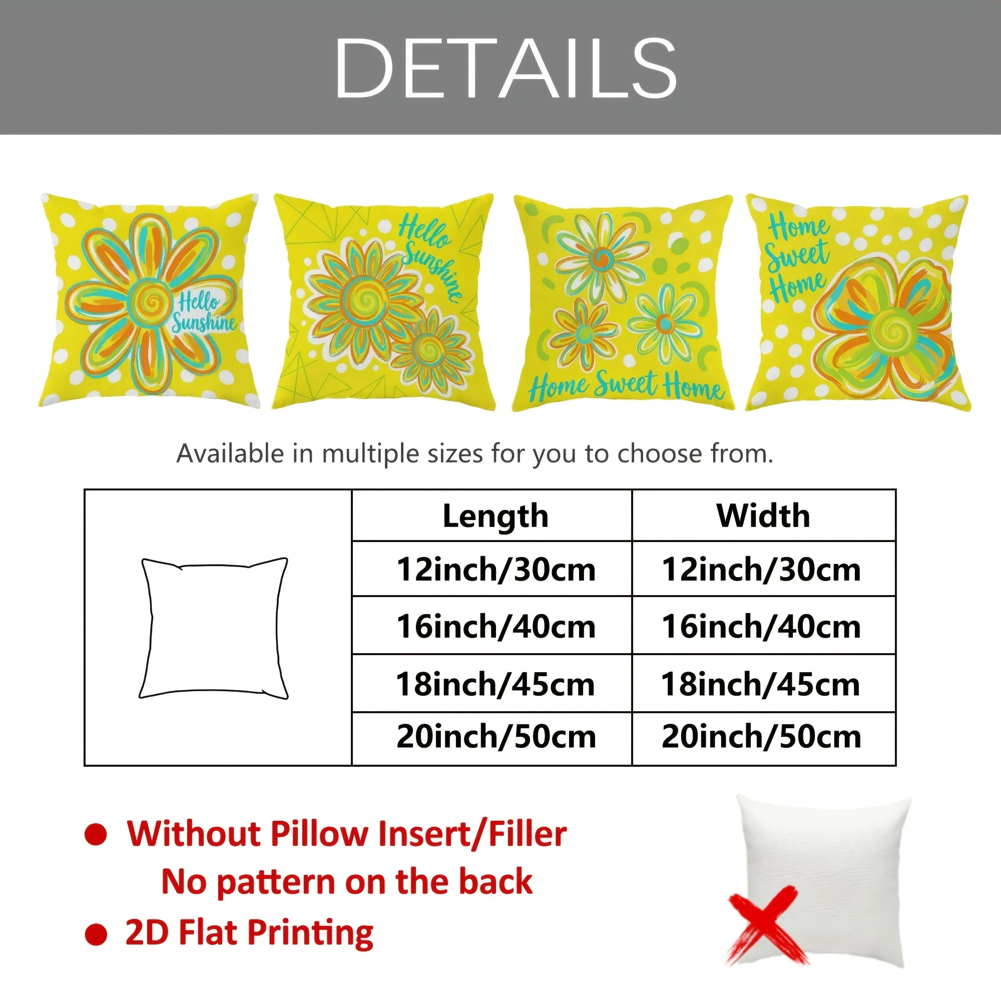 Hello Sunshine Yellow Floral Pillowcase Set 4PCS Home Decor Cushion Cover 45x45cm Sunflower Print Bohemian Throw Pillow for Sofa