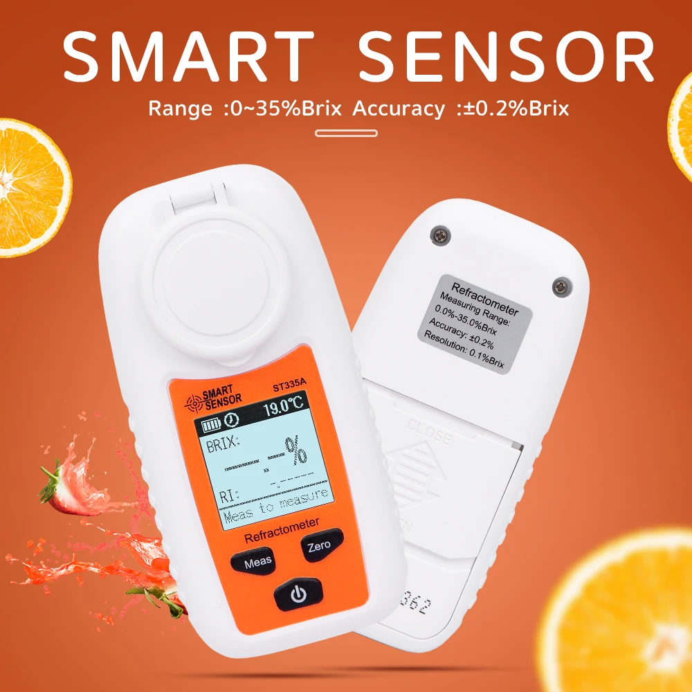 Handheld ST335A Refractometer Smart Sensor Sugar Brix Meter 1.333-1.426 Refractive Index Saccharimeter for Fruits Beverages