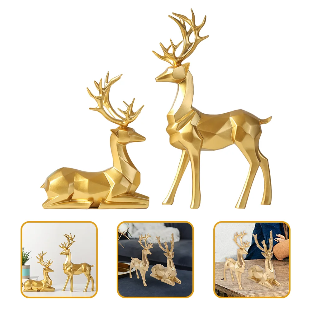 

2 Pcs Origami Elk Ornaments Deer Figurine Decorative Objects Christmas Statue Resin for Living Room