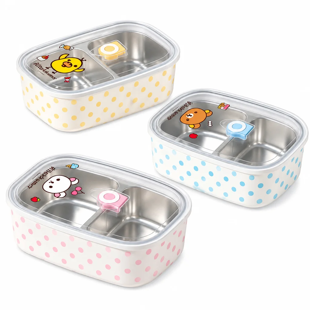 Rilakkuma 304 Stainless Steel Bento Box Divided Lunch Box 1200ml Leakproof Food Container For Office Worker Picnic