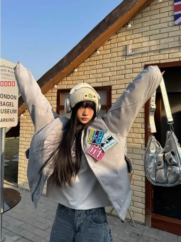 

Мужская повседневная ветрозащитная куртка-бомбер оверсайз с липучками, модная, осенняя, уличная одежда, размер 300 Pou