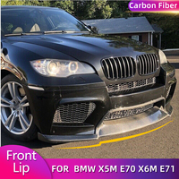 Carbon Fiber Front Bumper Lip Spoiler for BMW X5M E70 X6M E71 2010-2014 Car Front Lip Body Kit Chin Apron Guard 3PCS/SET FRP
