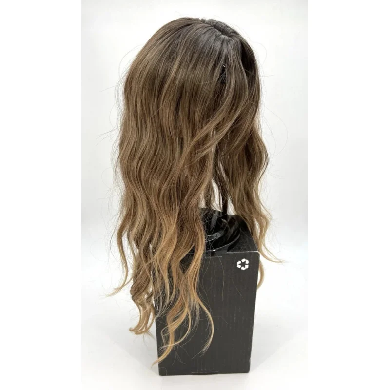 

Brown w/ Dark Roots Wavy with Curtain Bang 20in Women Premium Hair Topper