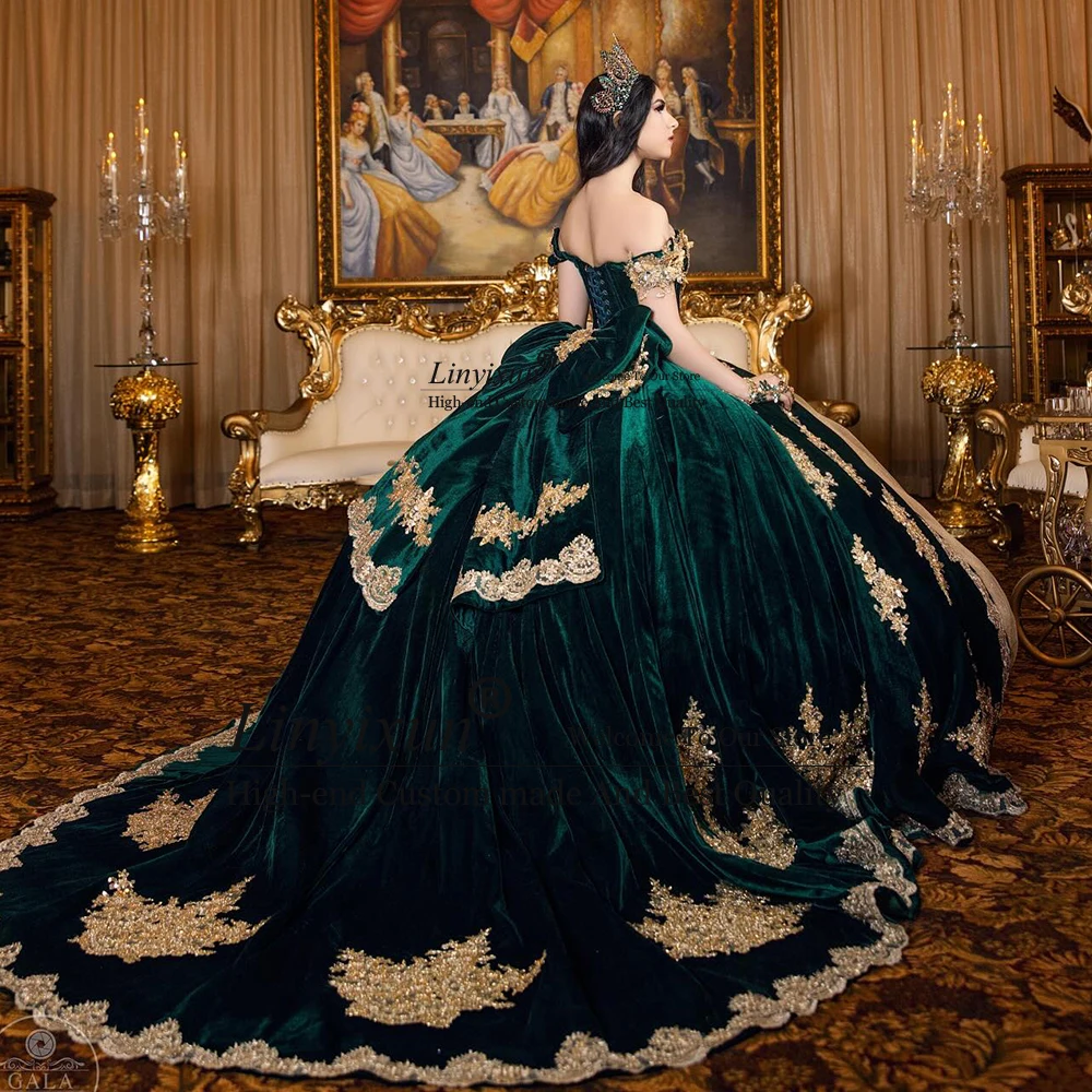 Robes de Quinceanera de luxe avec des appliques, épaules dénudées, robes de bal à paillettes, robe de fête d'anniversaire, personnalisées, robe de gala pour femmes