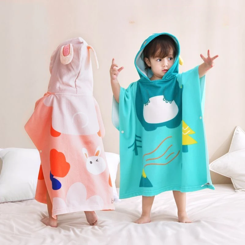 Cute Baby Bath Towel with Cap, Cloak Bathrobe, Household Bathroom Attachment, Girl, Boy, Swimming Bath Towel Wrap, Quick Drying