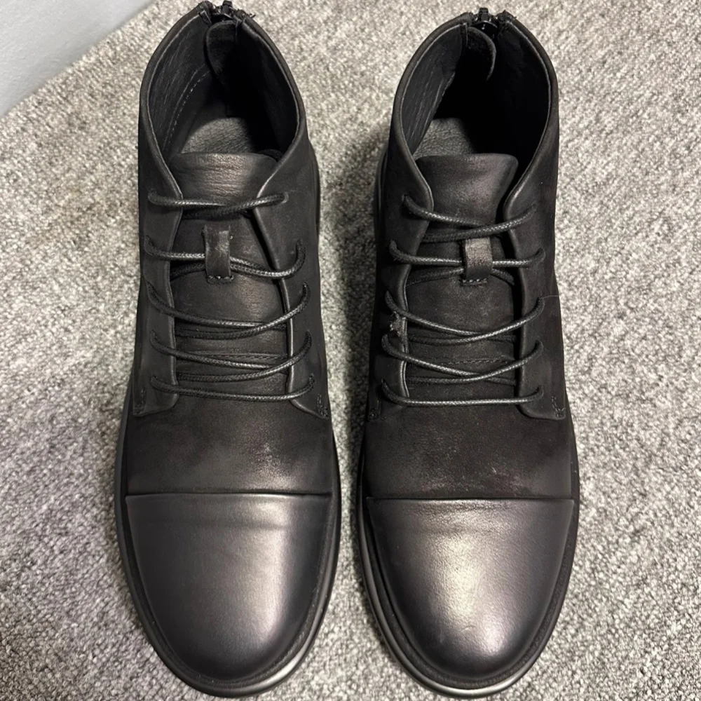 QHCCID High-top men's genuine leather Korean-style retro handmade matte Cow leather soft-soled anti-slip high-top leather shoes - Image 4