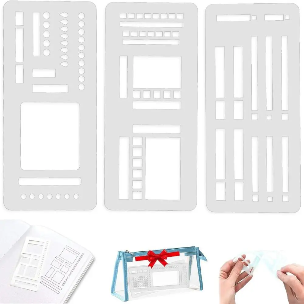 

3pcs Dot Grid Design Handmade Flexible Record Template DIY Scrapbook Journal Rectangle Stencils Drafting Tools Stencil Ruler Set