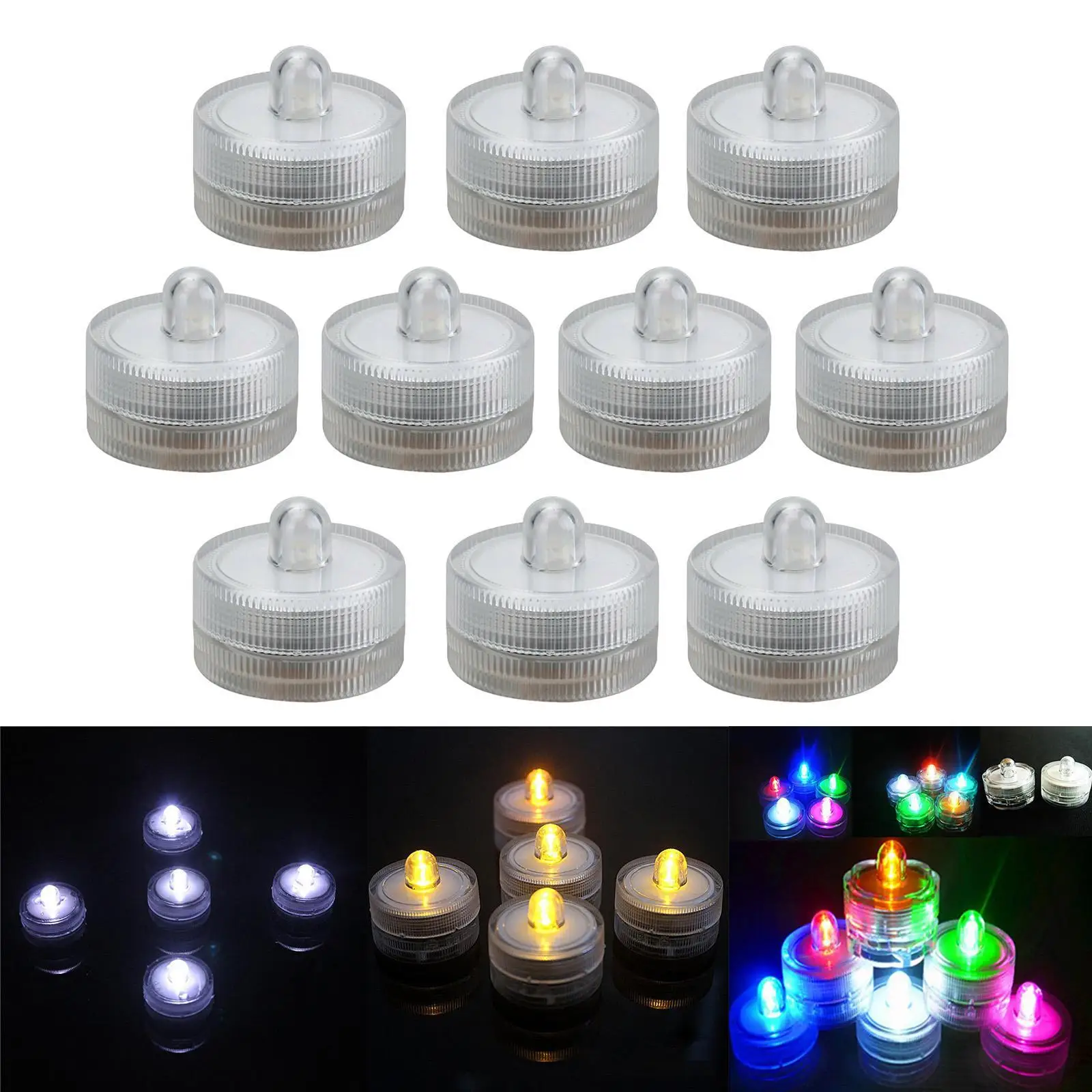 Velas LED sumergibles impermeables con pilas, luces de té sin llama, 10 Uds.